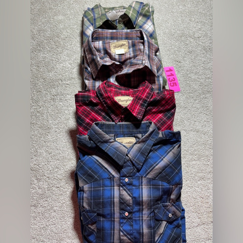 Wrangler Men's Casual Plaid Shirt Trio - Blue, Red, Brown